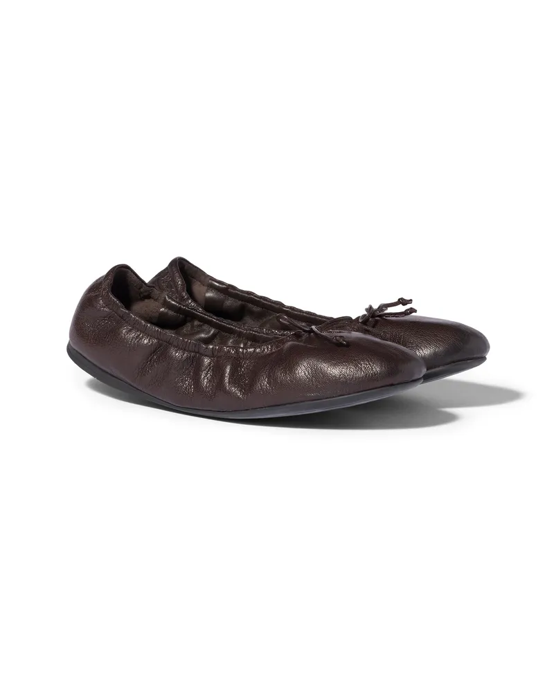 Miu Miu Faltbare Ballerinas Aus Leder, Damen, Dunkelbraun, Größe Dunkelbraun