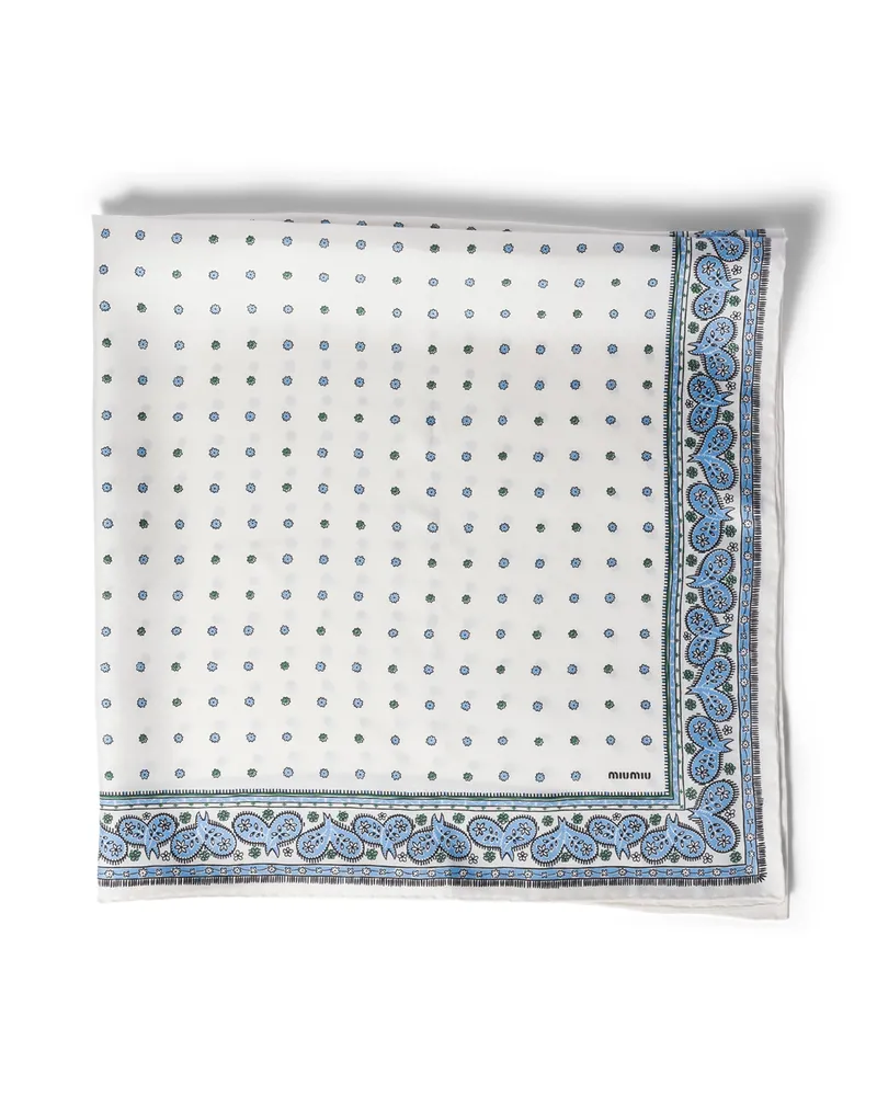 Miu Miu Schal Aus Bedrucktem Twill, Damen, Weiss+babyblau Weiss+babyblau