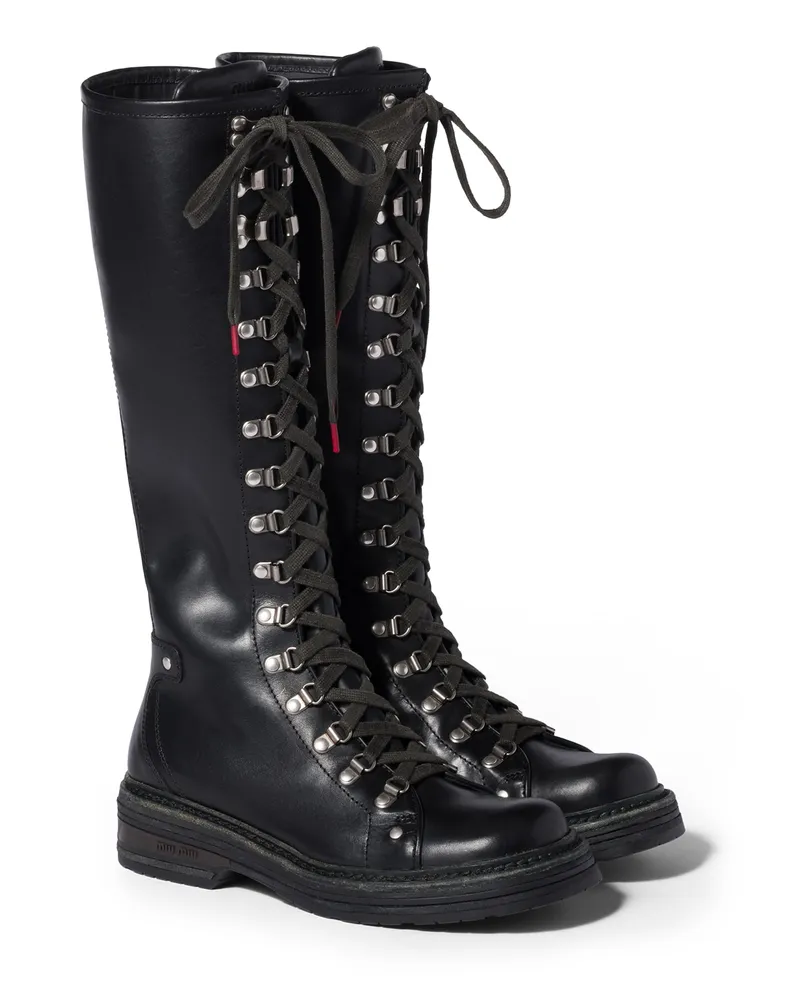 Miu Miu Stiefel Aus Leder, Damen, Schwarz, Größe Schwarz