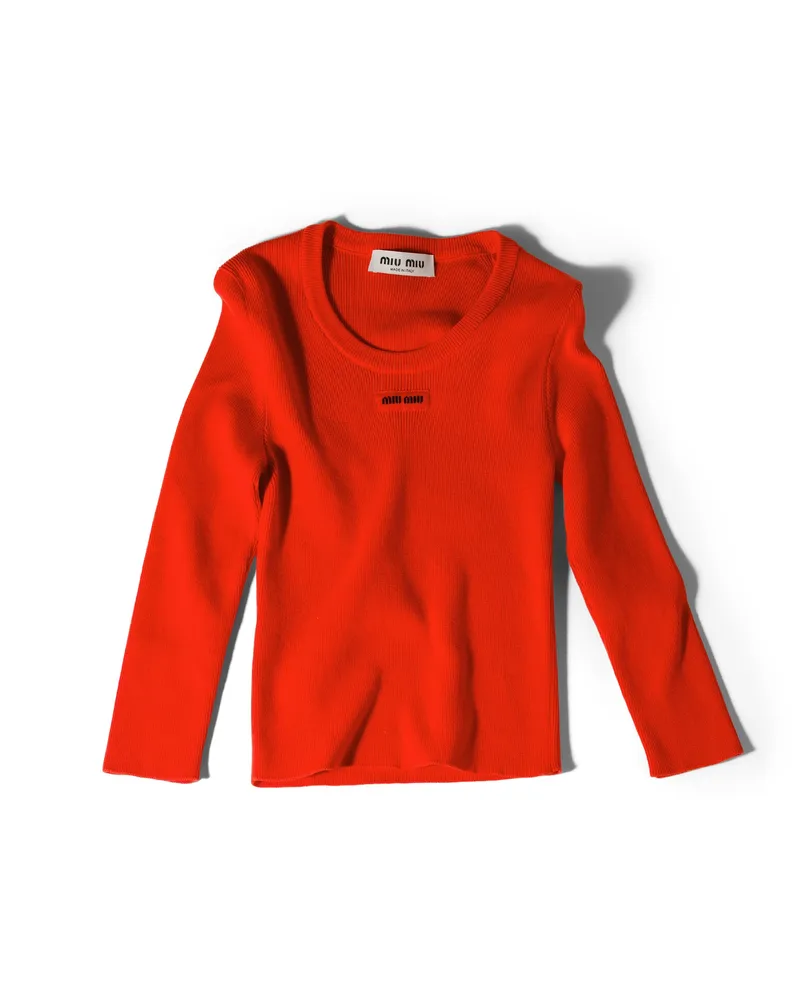 Miu Miu Rundhalspullover Aus Baumwolle, Damen, Orange, Größe Orange