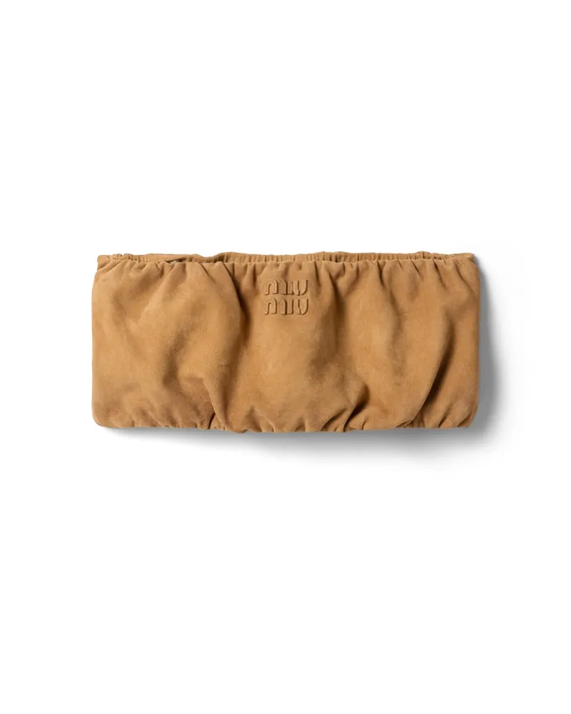 Miu Miu Bandeau-top Aus Gewachstem Wildleder, Damen, Honig, Größe Honig