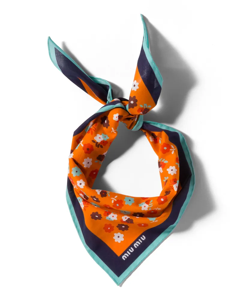 Miu Miu Schal Aus Bedrucktem Popeline, Damen, Orange/rot Orange