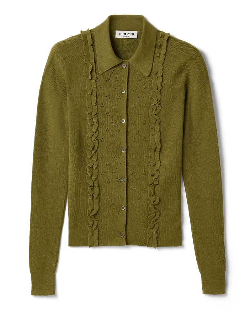 Miu Miu Strickjacke Aus Kaschmir Und Seide, Damen, Farngrün, Größe Farngrün