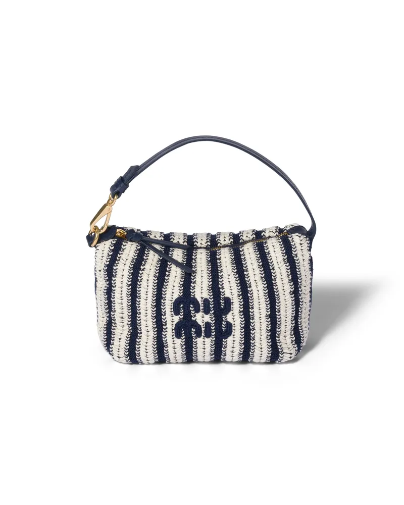 Miu Miu Gehäkelte Pouch Mit Details Aus Leder, Damen, Blau/kalkweiss Blau