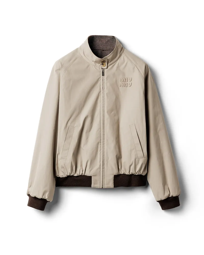 Miu Miu Wendbare Blousonjacke Aus Panama-baumwolle Mit Hahnentrittmuster, Damen, Lehm/kakaobraun/grau, Größe Lehm