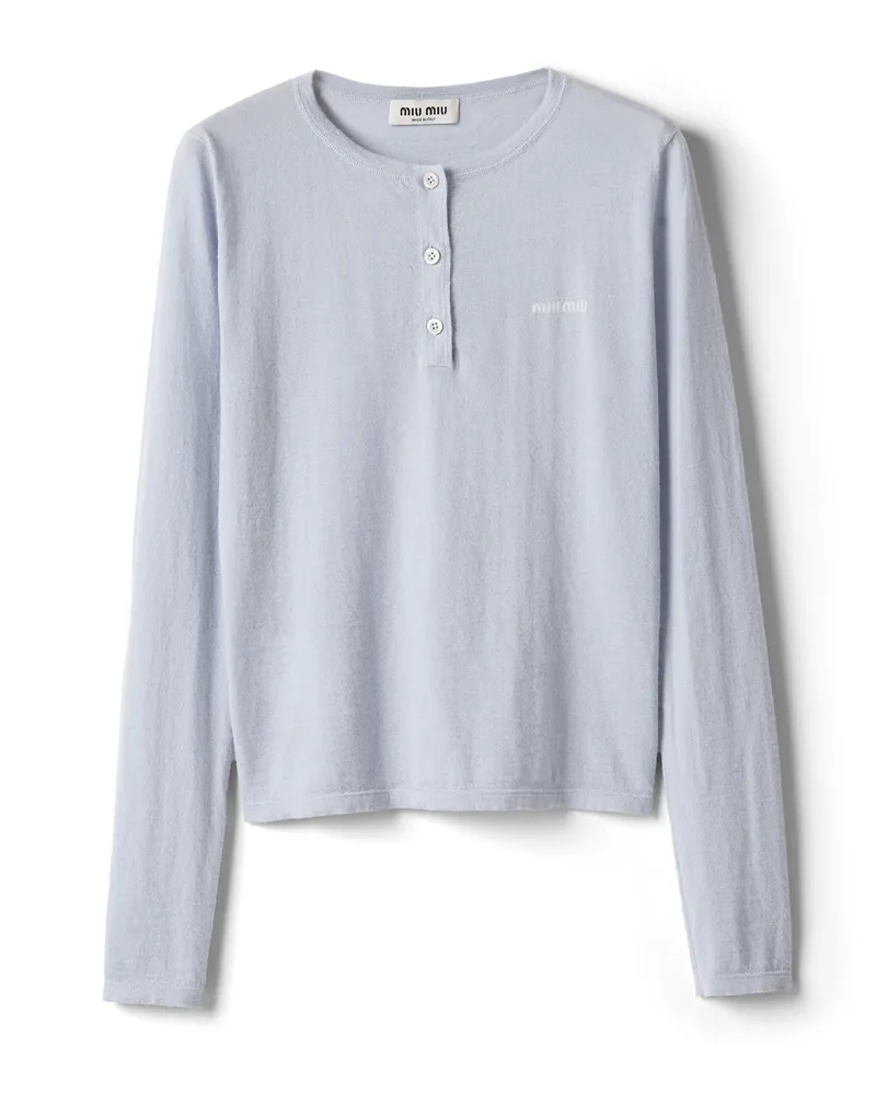 Miu Miu Henley-pullover Aus Kaschmir, Damen, Himmelblau, Größe Himmelblau