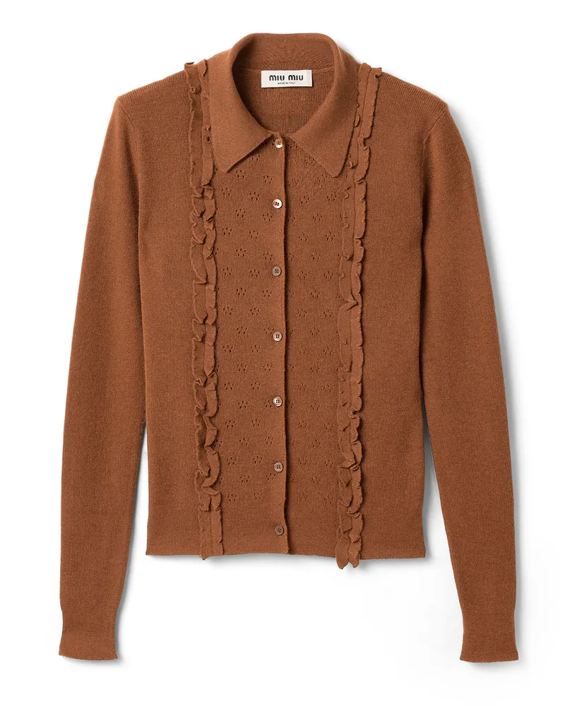 Miu Miu Strickjacke Aus Kaschmir Und Seide, Damen, Tabak, Größe Tabak