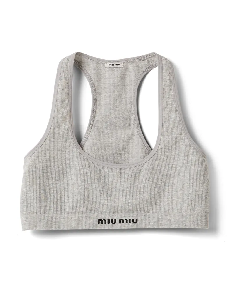 Miu Miu Nahtloses Crop-top Mit Racerback Aus Meliertem Garn, Damen, Grau, Größe Grau