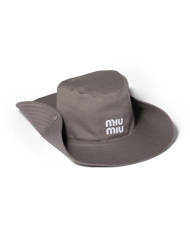 Miu Miu Hut Aus Drill, Damen, Marmorgrau / Weiss, Größe Marmorgrau