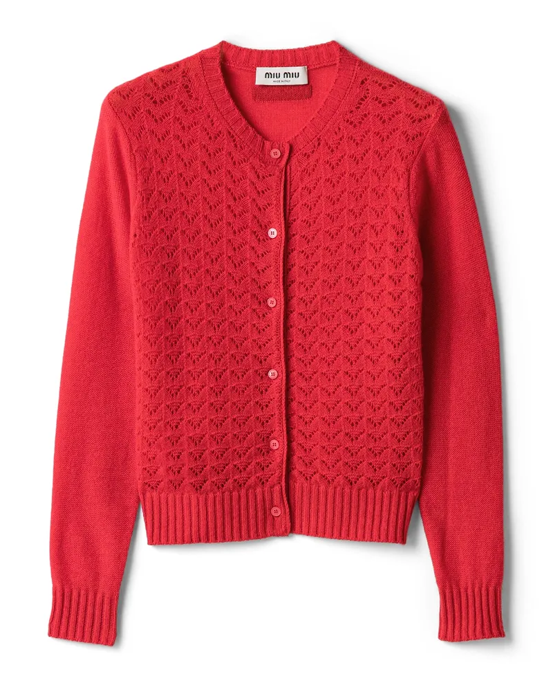 Miu Miu Strickjacke Aus Kaschmir Mit Spitzenoptik, Damen, Rot, Größe Rot