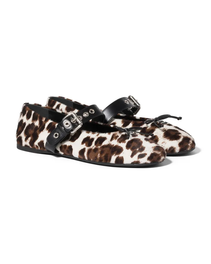 Miu Miu Printed Leather Ballerinas, Damen, Kalkweiss, Größe Kalkweiss