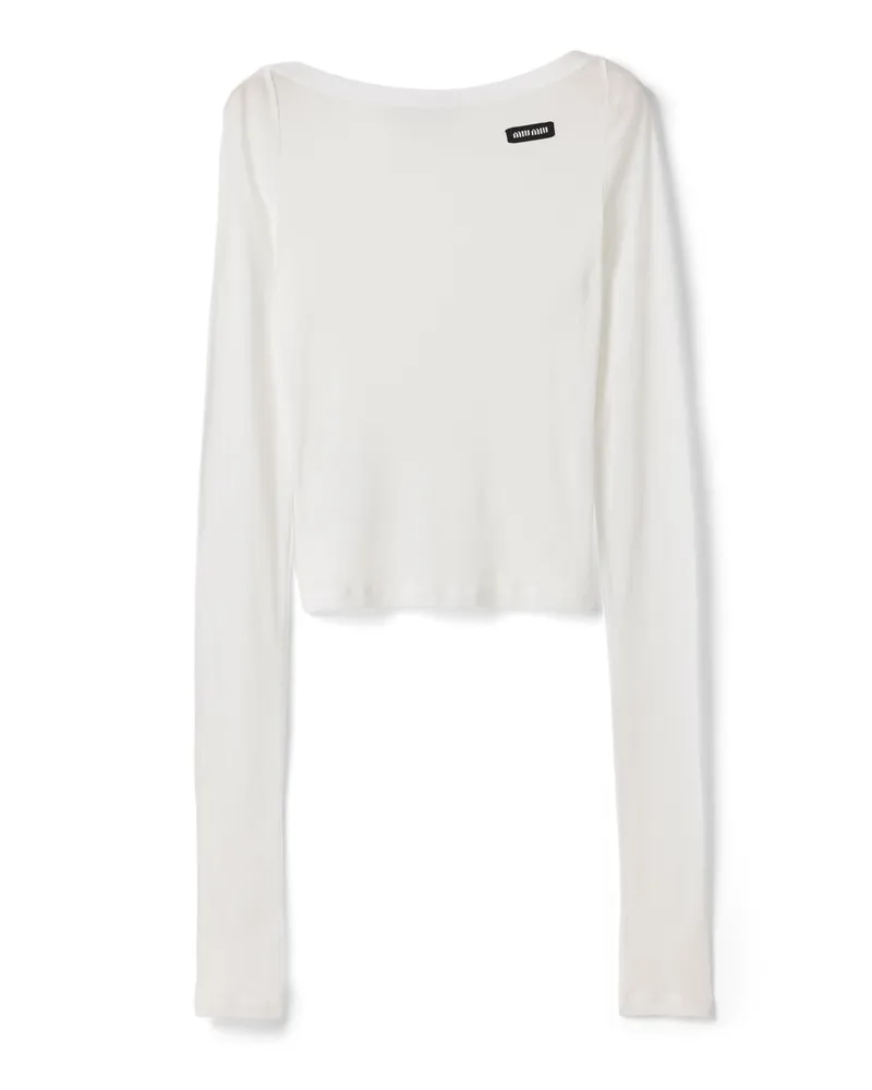 Miu Miu Top Aus Geripptem Jersey, Damen, Weiss, Größe Weiss