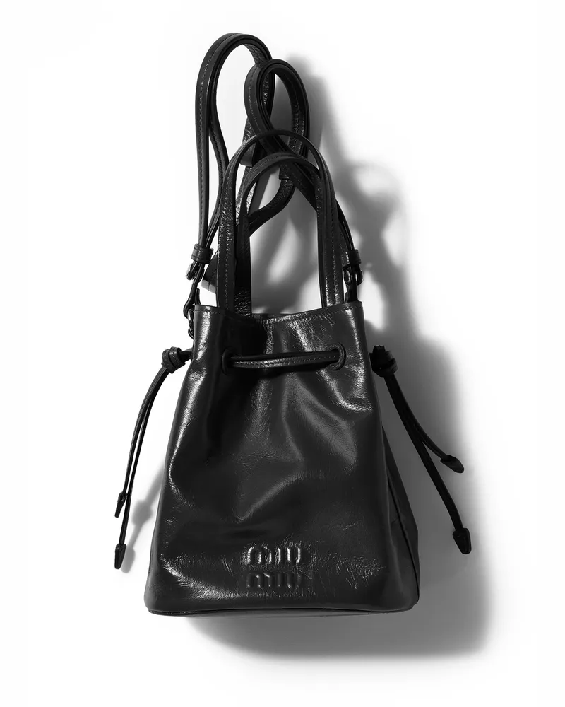 Miu Miu Pouch Aus Glänzendem Leder, Damen, Schwarz Schwarz