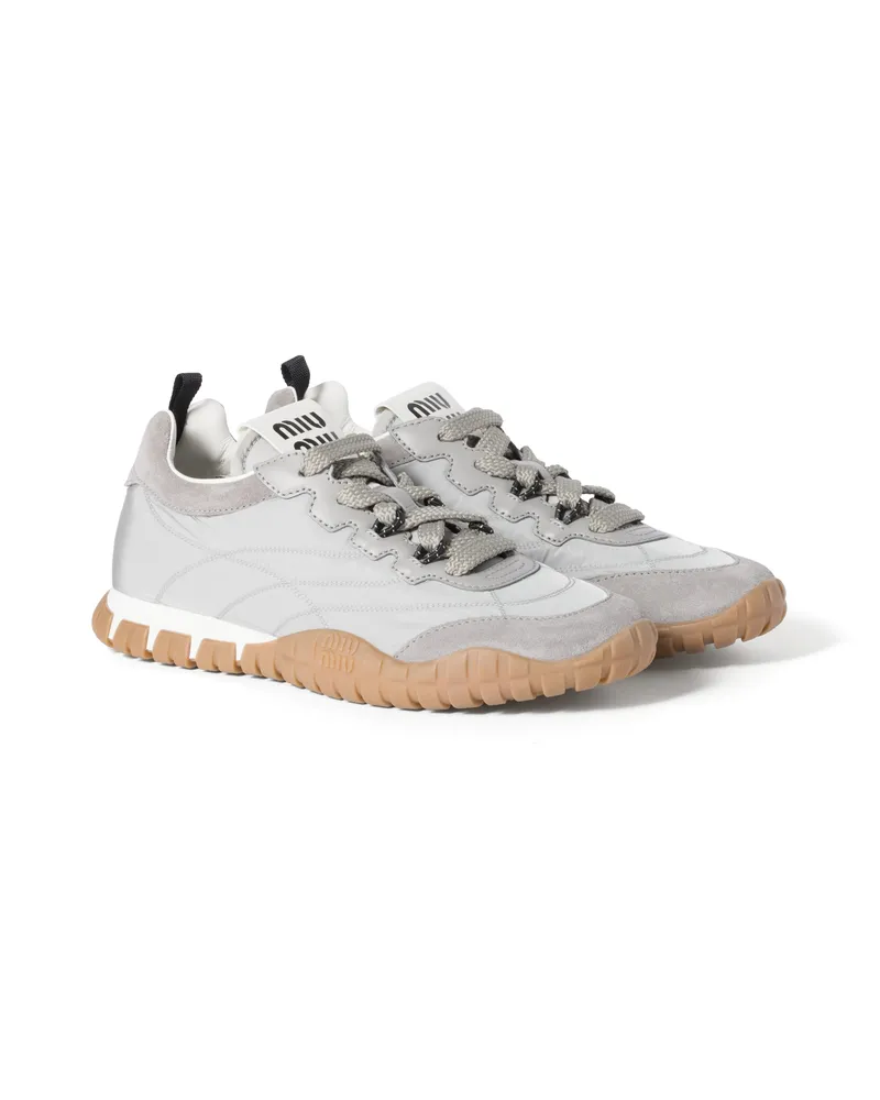 Miu Miu Tyre Sneakers Aus Funktionsgewebe Und Wildleder, Damen, Wolkengrau, Größe Wolkengrau