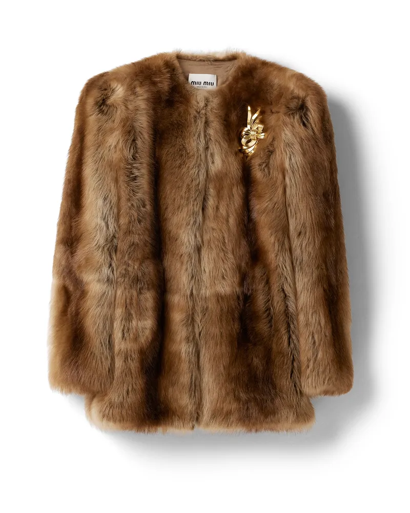 Miu Miu Jacke Aus Lammfell, Damen, Tabak, Größe Tabak