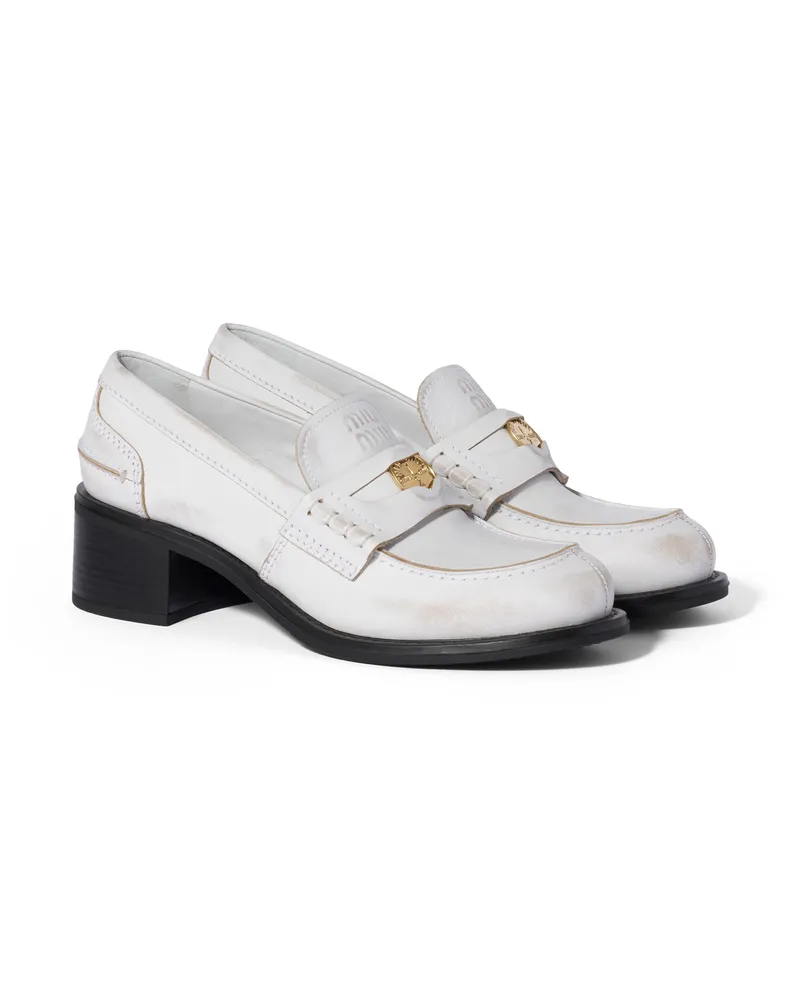 Miu Miu Loafer Aus Decò Kalbsleder, Damen, Weiss, Größe Weiss