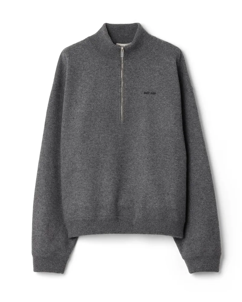 Miu Miu Kaschmir- Und Jersey-reißverschluss-pullover, Damen, Schiefergrau, Größe Schiefergrau