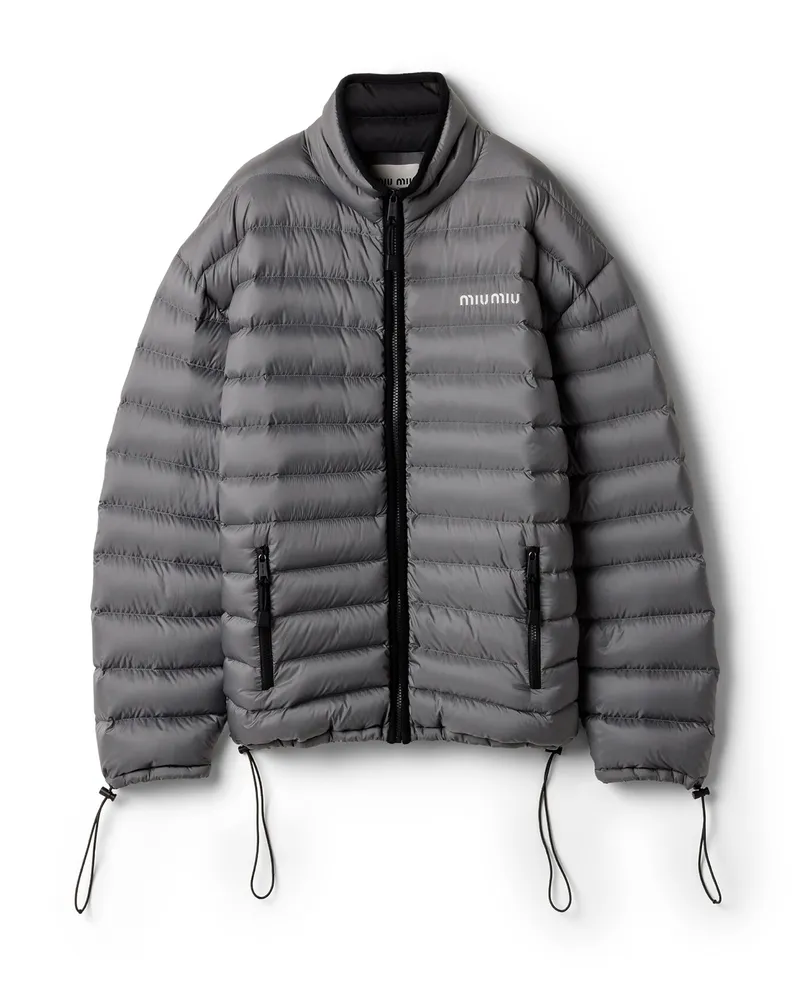 Miu Miu Leichte Daunenjacke Aus Pongé, Damen, Stahlgrau, Größe Stahlgrau