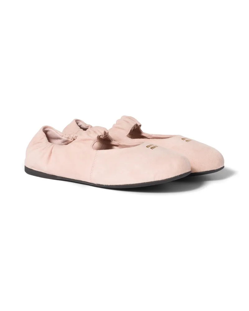 Miu Miu Ruches Ballerinas Aus Wildleder, Damen, Pfirsich, Größe Pfirsich