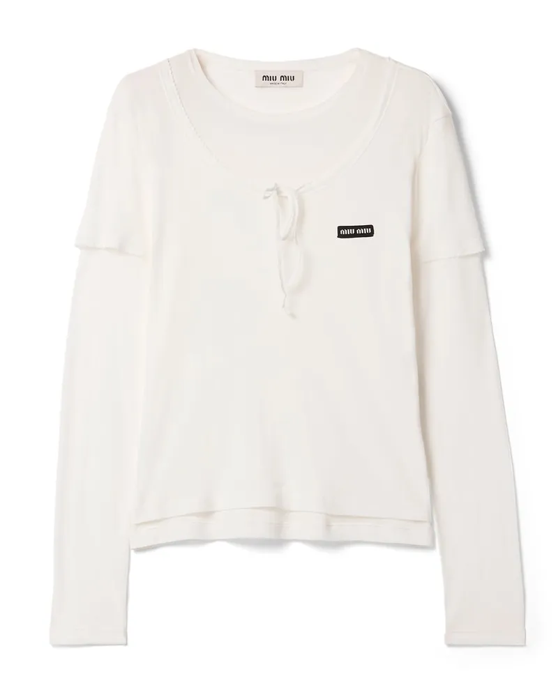 Miu Miu T-shirt Aus Geripptem Jersey, Damen, Weiss, Größe Weiss