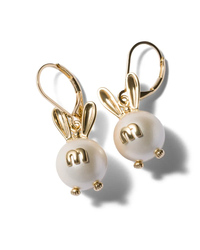 Miu Miu Ohrringe Aus Metall Mit Anhänger, Damen, Gold/cremeweiss Gold