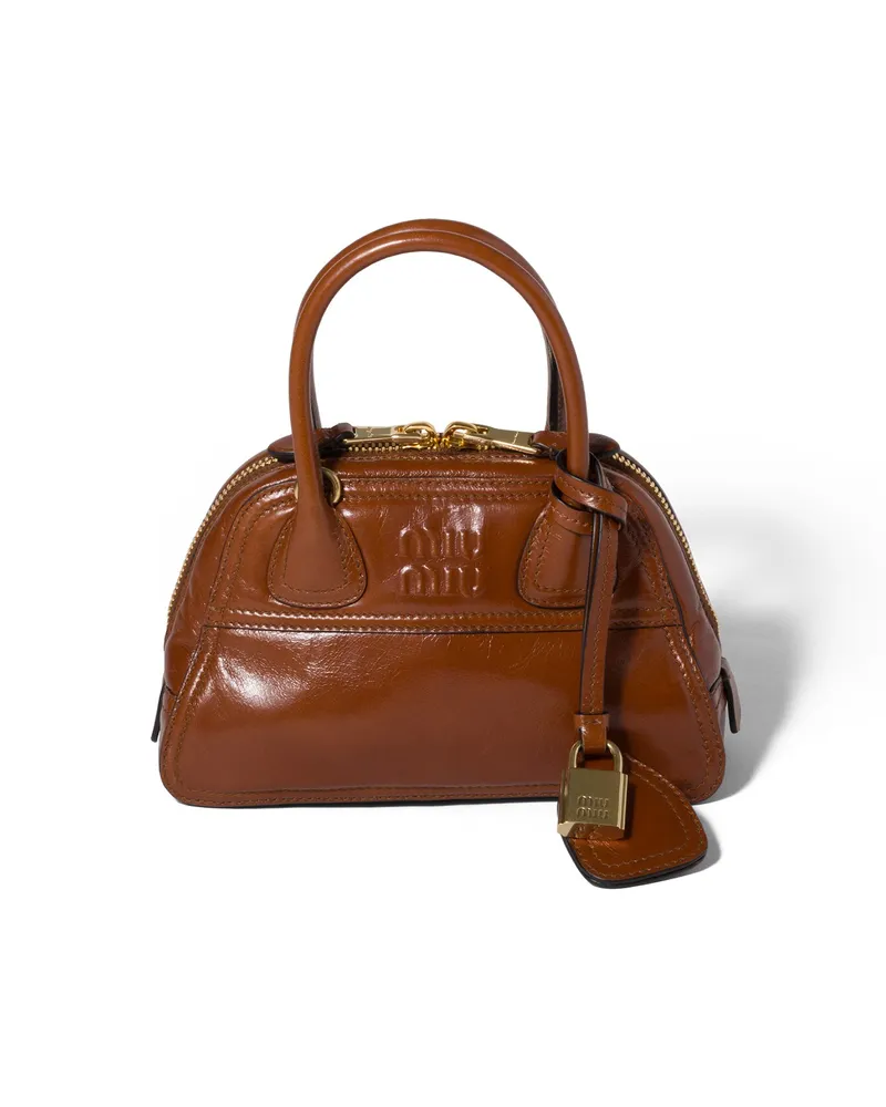 Miu Miu Vivant Mini Bag Aus Glänzendem Leder, Damen, Palisander Palisander
