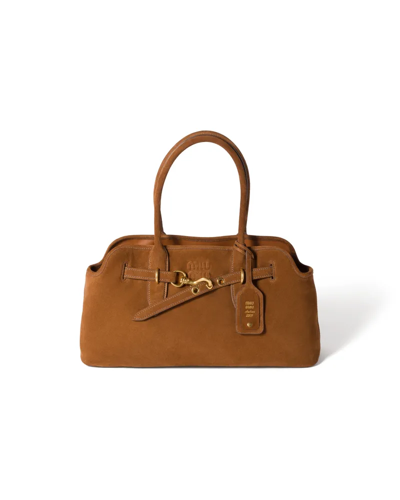 Miu Miu Aventure Tasche Aus Wildleder, Damen, Eiche Eiche