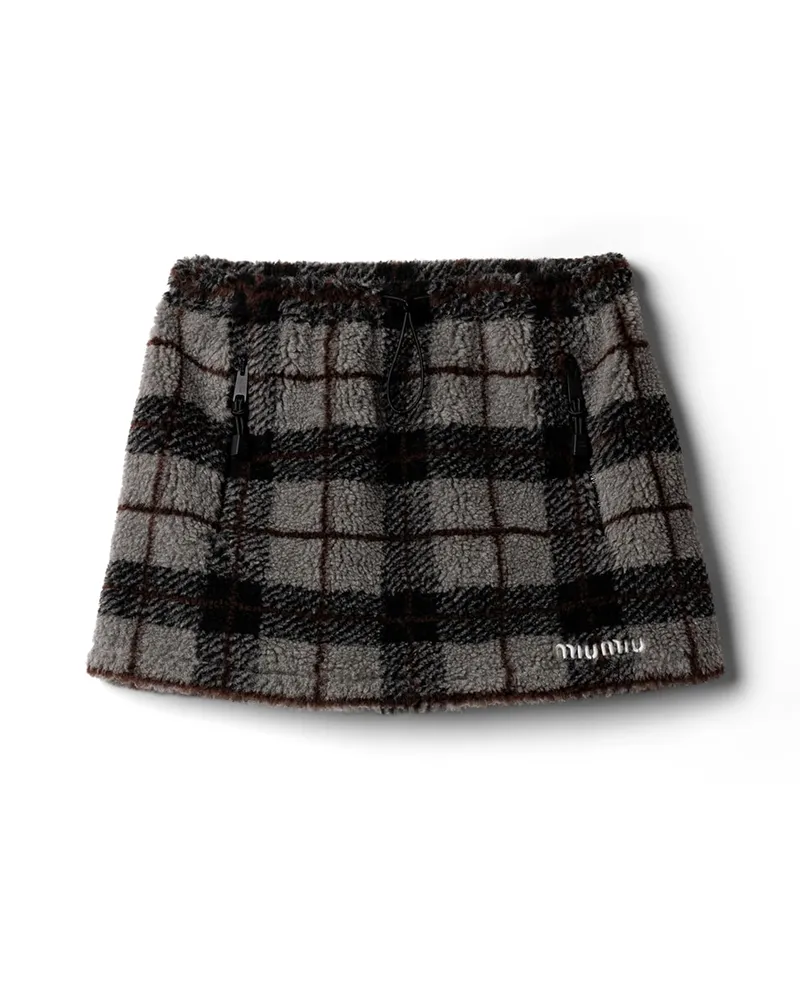 Miu Miu Minirock Aus Kariertem Teddy, Damen, Grau/schwarz, Größe Grau