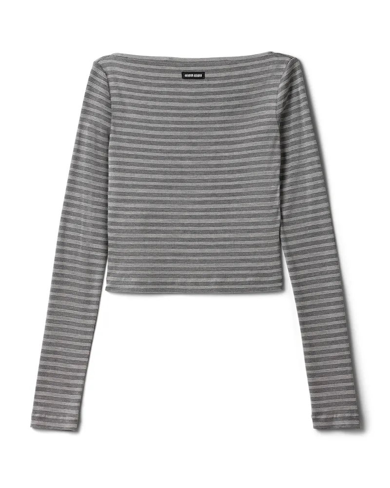 Miu Miu Gestreiftes Top Aus Jersey, Damen, Schiefergrau/weiss, Größe Schiefergrau