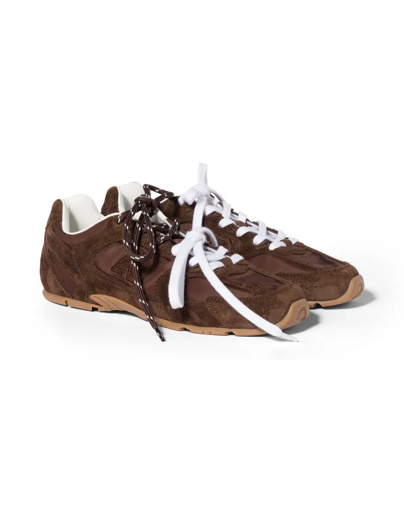 Miu Miu New Balance X  530 Sl Sneaker Aus Funktionsmaterial Und Veloursleder, Damen, Kakaobraun, Größe Kakaobraun