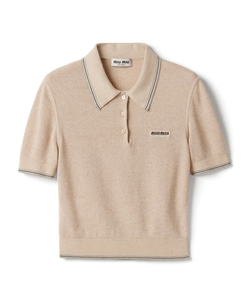 Miu Miu Poloshirt Aus Baumwollstrick, Damen, Sandbeige, Größe Sandbeige