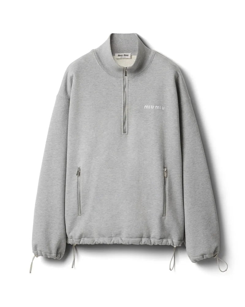 Miu Miu Sweatshirt Mit Reißverschluss Aus Baumwoll-fleece, Damen, Grau, Größe Grau