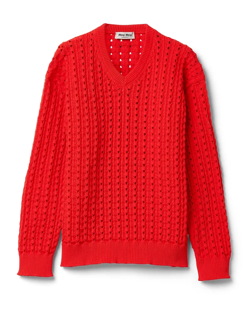 Miu Miu Technischer Garn V-ausschnitt-pullover, Damen, Rot, Größe Rot