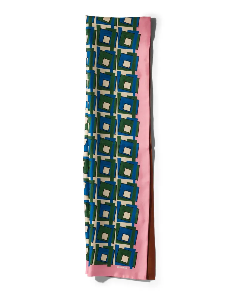 Miu Miu Schal Aus Bedruckter Seide, Damen, Rosa/lorbeergrün Rosa