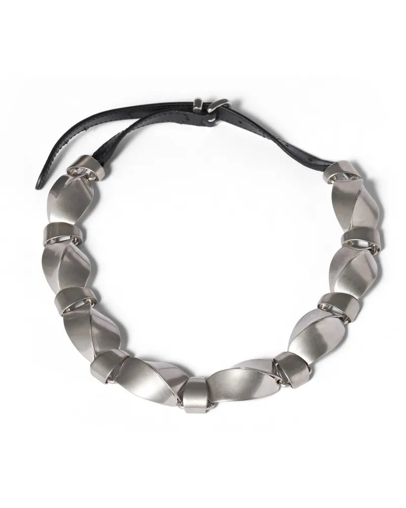 Miu Miu Halskette Aus Metall Und Leder, Damen, Silber/alt/schwarz Silber
