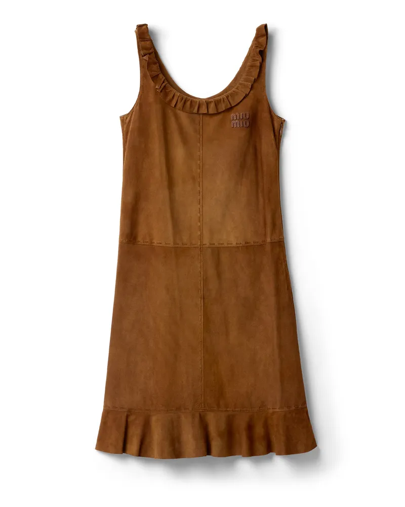 Miu Miu Kleid Aus Gewachstem Wildleder, Damen, Cognac, Größe Cognac