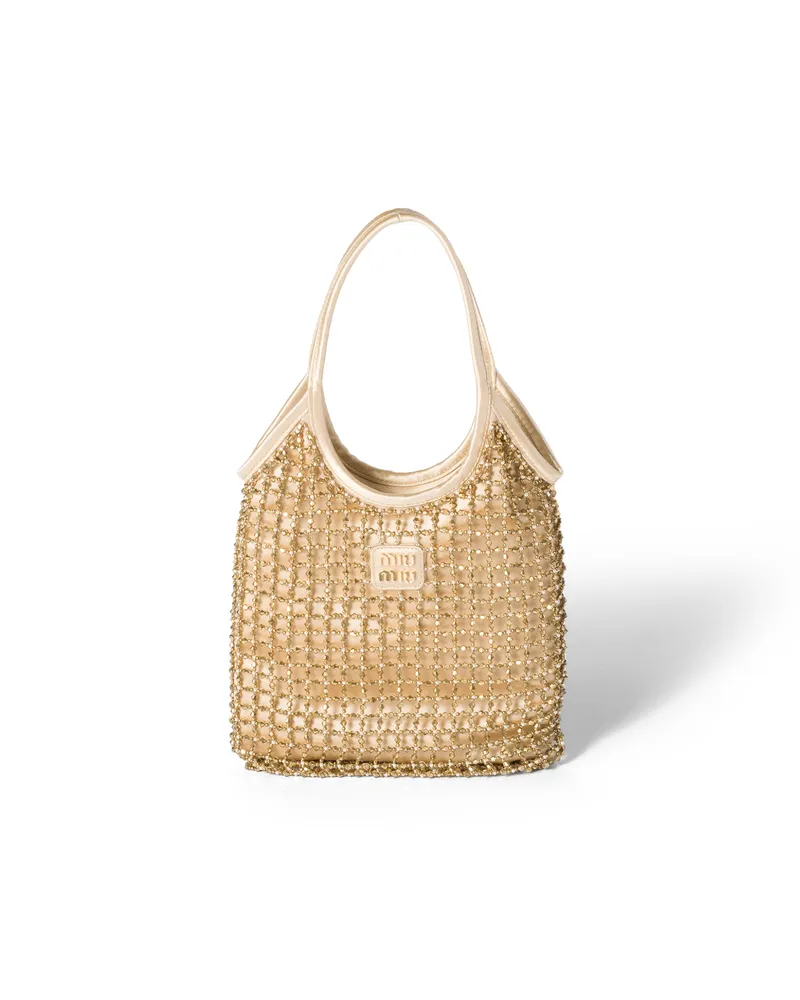 Miu Miu Ivy Tasche Aus Duchesse Mit Perlen, Damen, Platin Platin