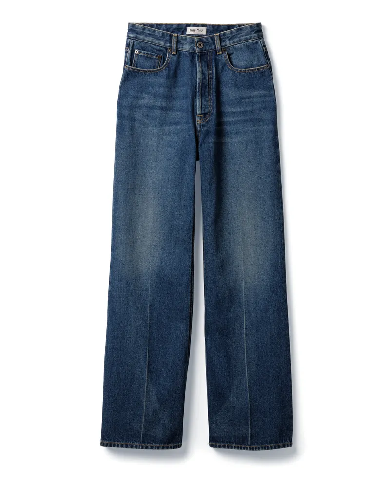Miu Miu Ausgestellte Jeans Aus Gewaschenem Denim, Damen, Blau, Größe Blau