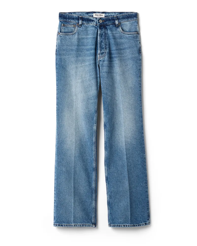 Miu Miu Jeans Aus Gewaschenem Denim, Damen, Blau, Größe Blau