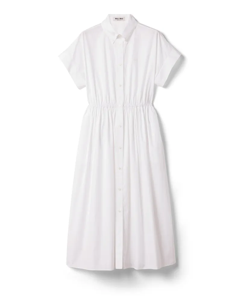 Miu Miu Midikleid Aus Popeline, Damen, Weiss, Größe Weiss