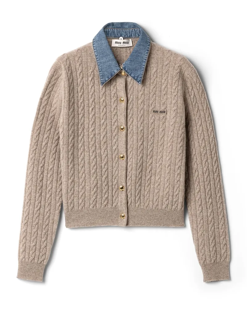 Miu Miu Strickjacke Aus Wolle Und Kaschmir, Damen, Sandbeige, Größe Sandbeige