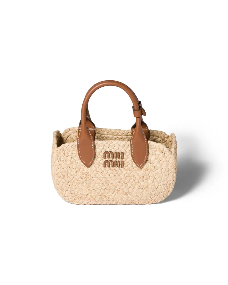 Miu Miu Handtasche Aus Raphiabast, Damen, Beige/cognac Beige