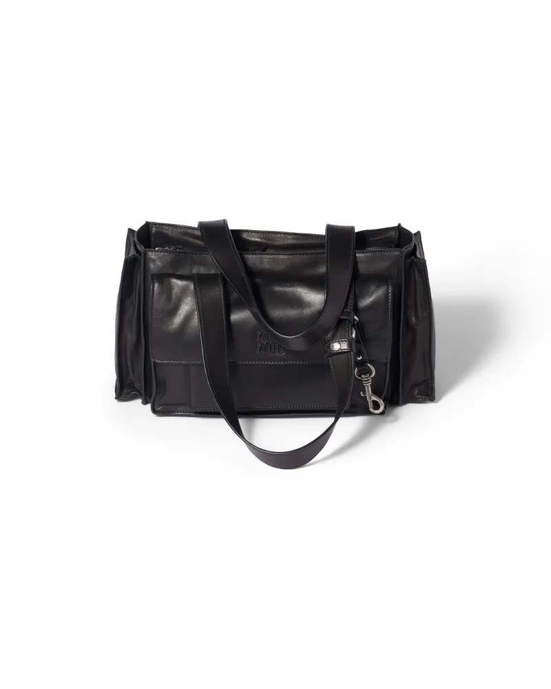 Miu Miu Utilitaire Tote Bag Aus Nappaleder, Damen, Schwarz Schwarz