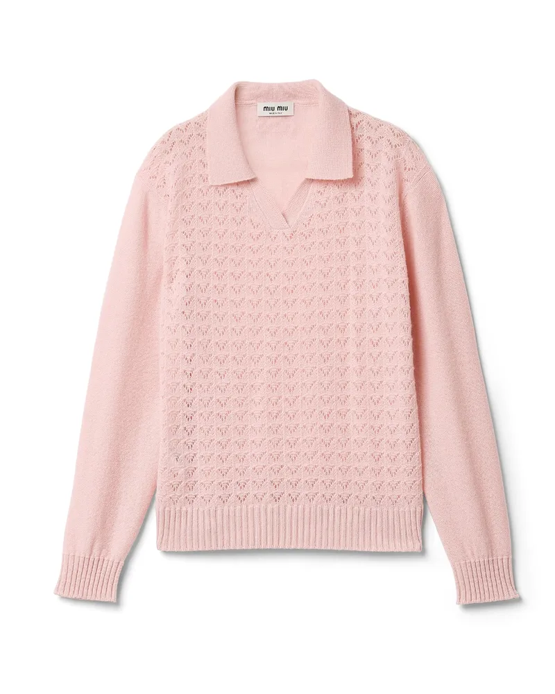 Miu Miu Pullover Aus Kaschmir Mit V-ausschnitt, Damen, Alabasterrosa, Größe Alabasterrosa