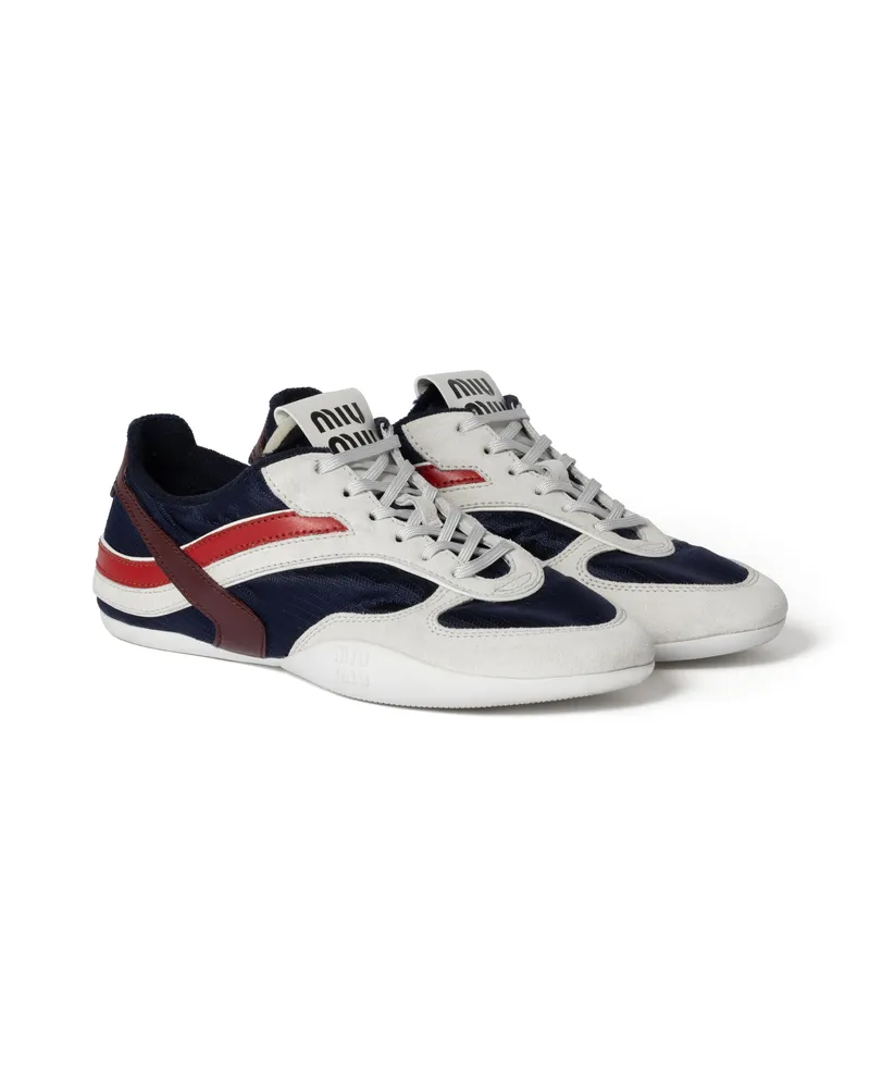 Miu Miu Gymnasium Sneaker Aus Funktionsgewebe Und Wildleder, Damen, Ostseeblau/burgunderrot, Größe Ostseeblau