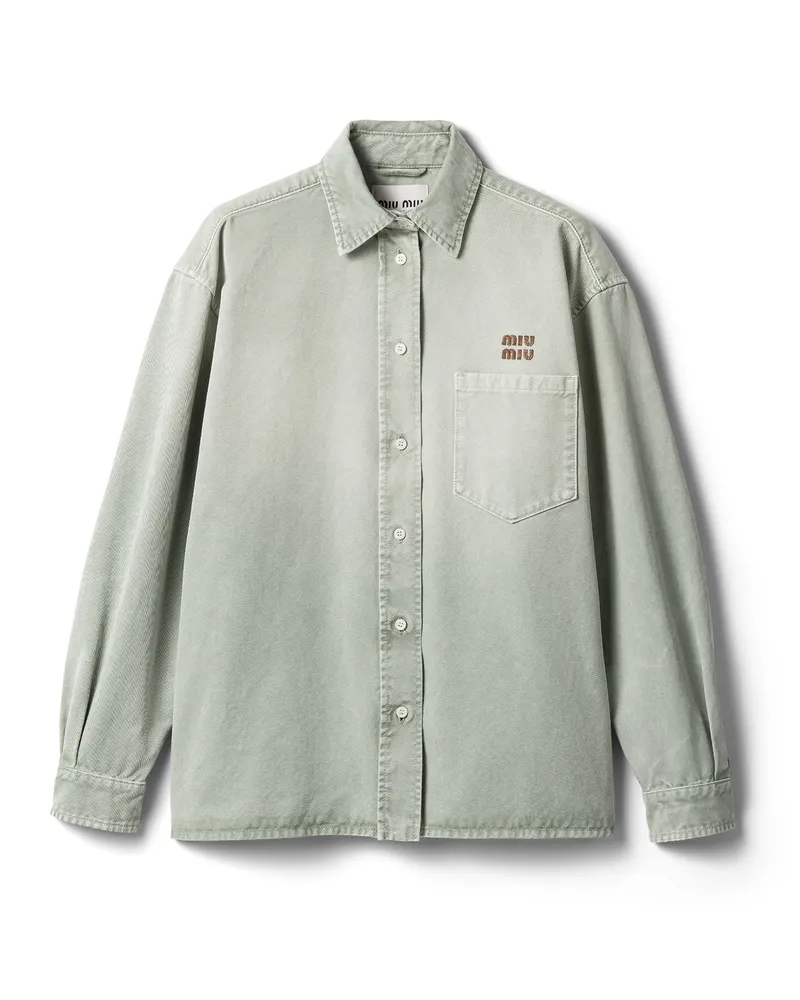 Miu Miu Hemd Aus Gewaschener Gabardine, Damen, Grün, Größe Grün