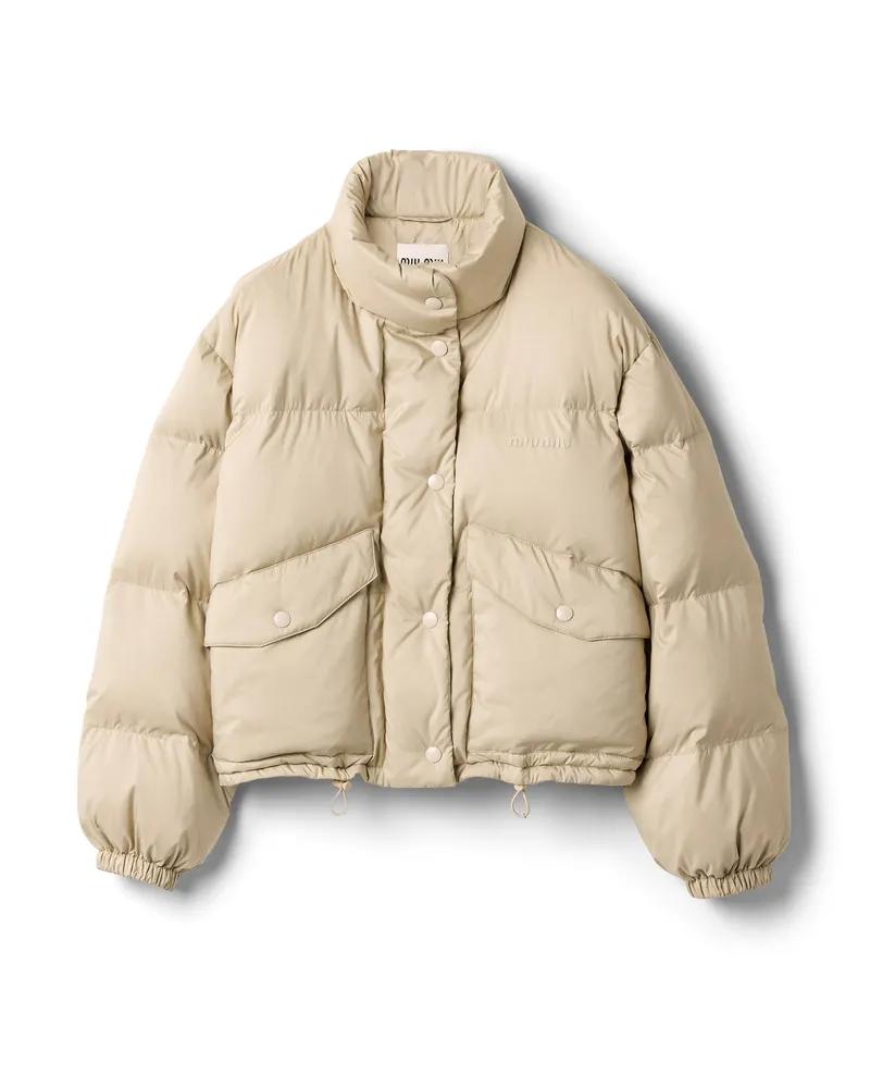 Miu Miu Kurze Daunenjacke Aus Technischem Pongé, Damen, Sandbeige, Größe Sandbeige