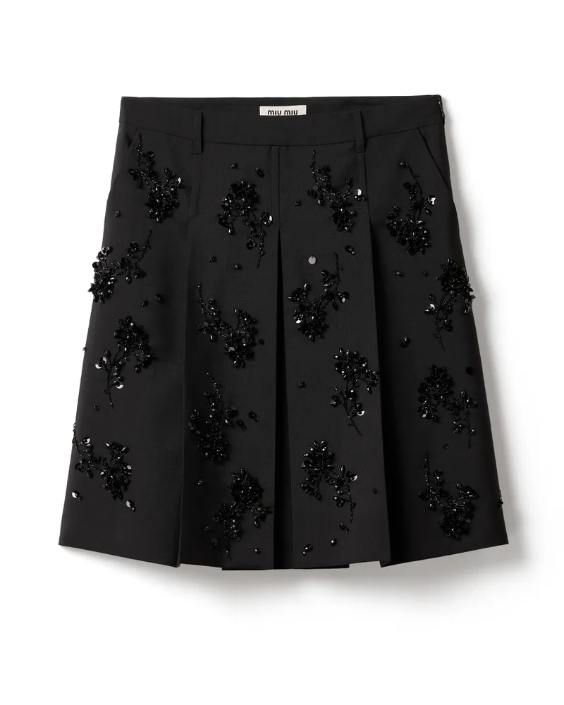 Miu Miu Bestickter Rock Aus Kid Mohair, Damen, Schwarz, Größe Schwarz