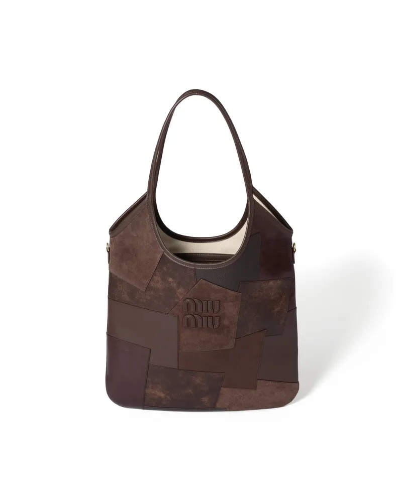 Miu Miu Ivy Patchwork-tasche Aus Leder, Damen, Bruyère-holz Bruyère-holz