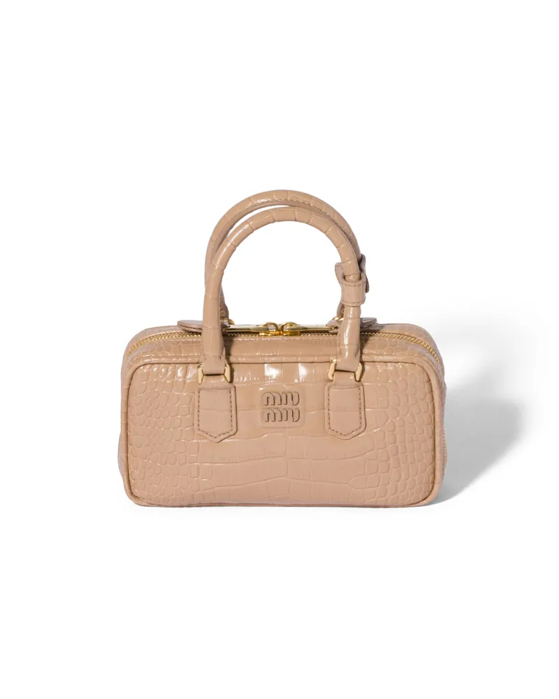 Miu Miu Mini Arcadie Bag In Crocodile Embossed Leather, Damen, Cameo Cameo